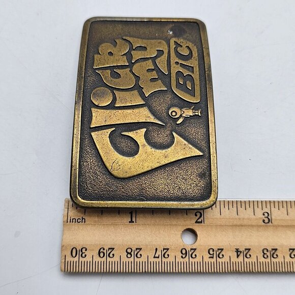 Vintage 1980s Flick My BIC Brass Belt Buckle Retro Design 3"x2" USA Made Collect - Picture 4 of 6